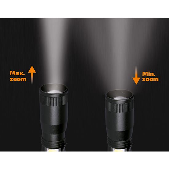 Solight LED kovové svietidlo, 150+60lm, 3W + COB, AA, čierna