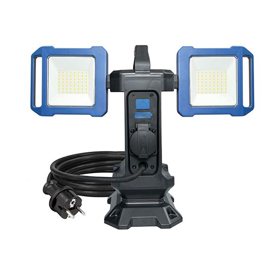 Solight duálny prenosný LED reflektor so zásuvkou, 2x30W, 5400lm, 4000K, kábel so zástrčkou, IP54