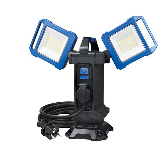 Solight duálny prenosný LED reflektor so zásuvkou, 2x30W, 5400lm, 4000K, kábel so zástrčkou, IP54