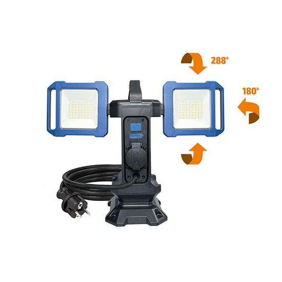 Solight duálny prenosný LED reflektor so zásuvkou, 2x30W, 5400lm, 4000K, kábel so zástrčkou, IP54