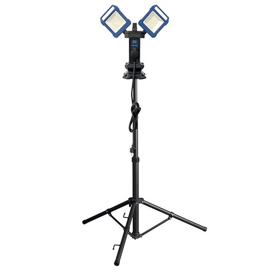 Solight duálny teleskopický prenosný LED reflektor so zásuvkou, 2x30W, 5400lm, 4000K, 62-152cm, IP54