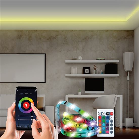Solight wifi Smart LED svetelný pás, RGB, 5m, sada s adaptérom a dialkovým ovladačom