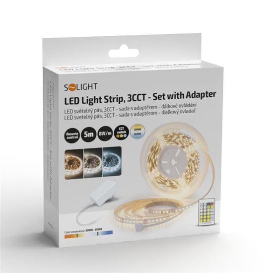 Solight LED svetelný pás, RGB, 3m, sada s 12V adaptérom a DO, 7,2W/m, IP20