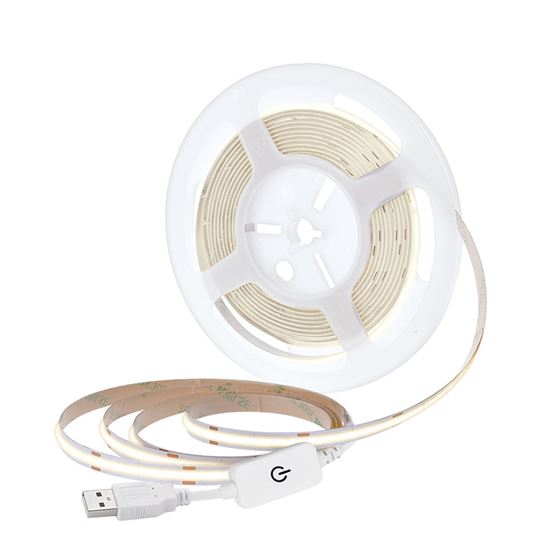 Solight LED COB opasok, 5m, 7W/m, 500lm/m, neutrálna biela, USB napájanie, vypínač, 8mm