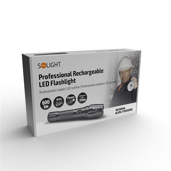 Solight profesionálne nabíjacie LED svietidlo, T6 XML Cree LED, 600lm, Li-Ion