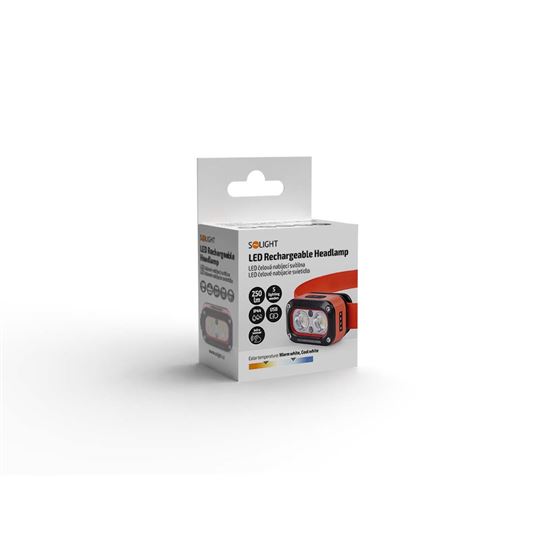 Solight LED čelová nabíjacia svietidlo, 250lm, teplé+studené svetlo, Li-Ion