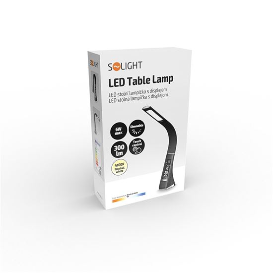 Solight LED stolná lampička s displayom, 6W, 4100K, koža, čierna