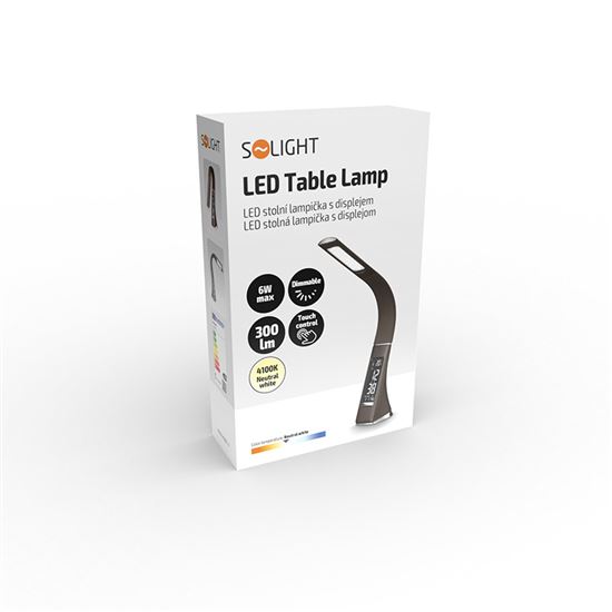 Solight LED stolná lampička s displayom, 6W, 4100K, koža, hnedá