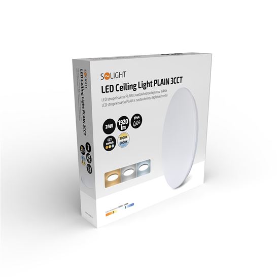 Solight LED stropné svetlo Plain, 3CCT, 24W, 1920lm, IP44, okrúhle, 38cm