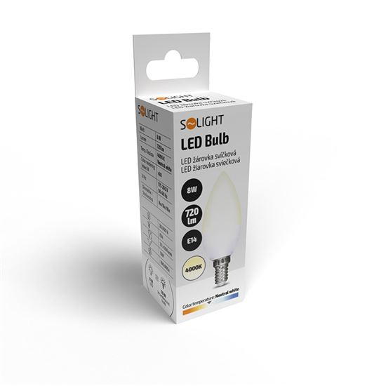 Solight LED žiarovka, sviečka, 8W, E14, 4000K, 720lm