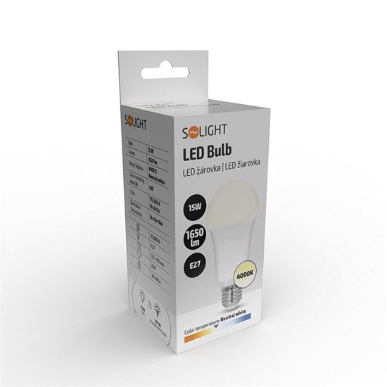 Solight LED žiarovka, klasický tvar, 15W, E27, 4000K, 220°, 1650lm