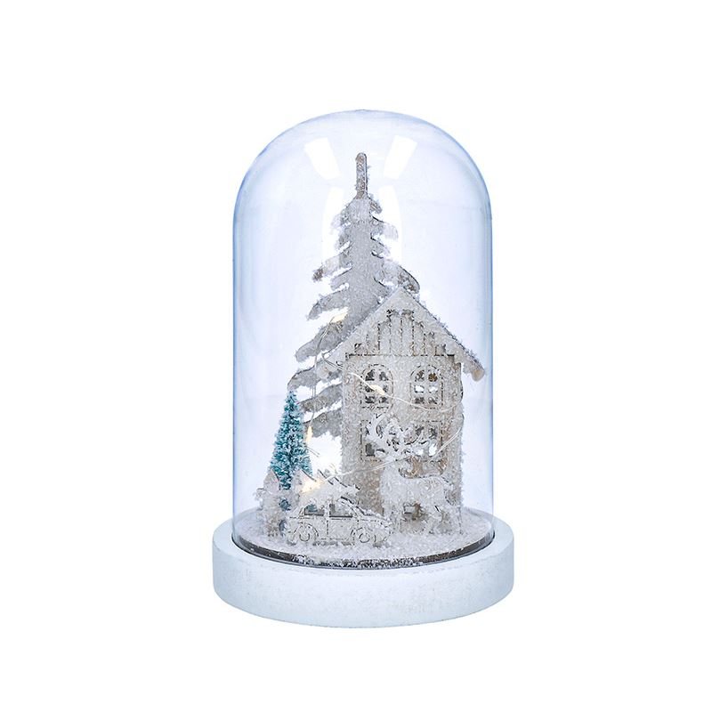 Solight LED vianočné dekorácie, zasnežená krajina s domčekom, 18cm, 10x LED, 2x AAA