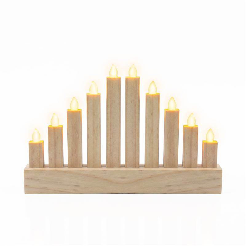 Solight drevený LED svietnik, 10x LED, 25cm, 2x AA