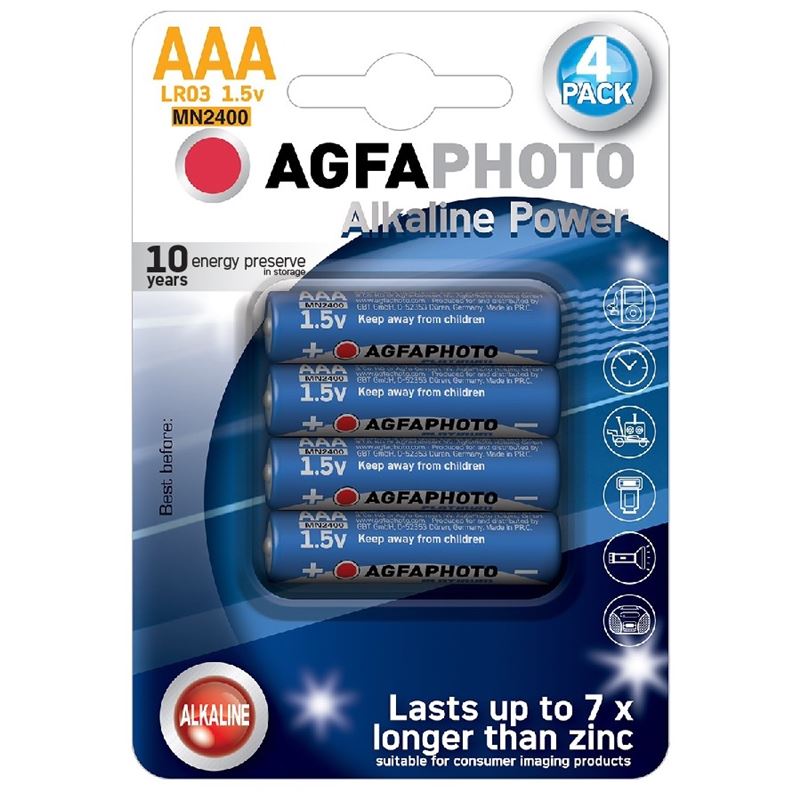 AgfaPhoto Power alkalická batéria LR03/AAA, blister 4ks 
