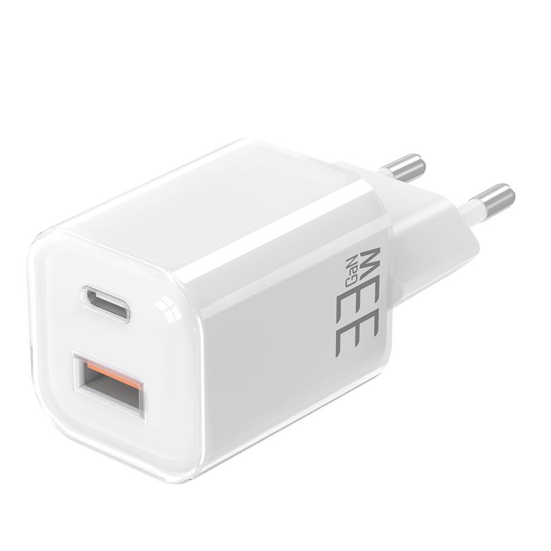 Solight 33W GaN fast charge USB-A + USB-C adaptér, biely