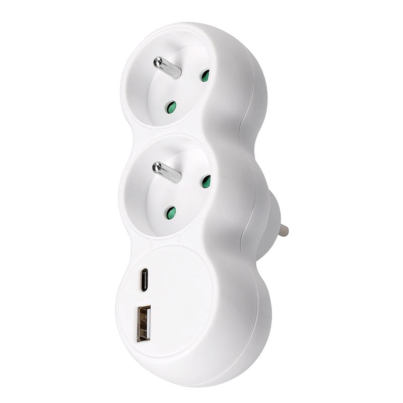 Solight rozbočovač s USB A+C nabíjačkou, 2 x 10A, biely