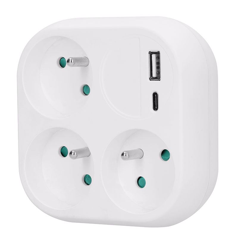 Solight rozbočovač 3x 16A, USB A+C rychlonabíjačka 20W PD, biely