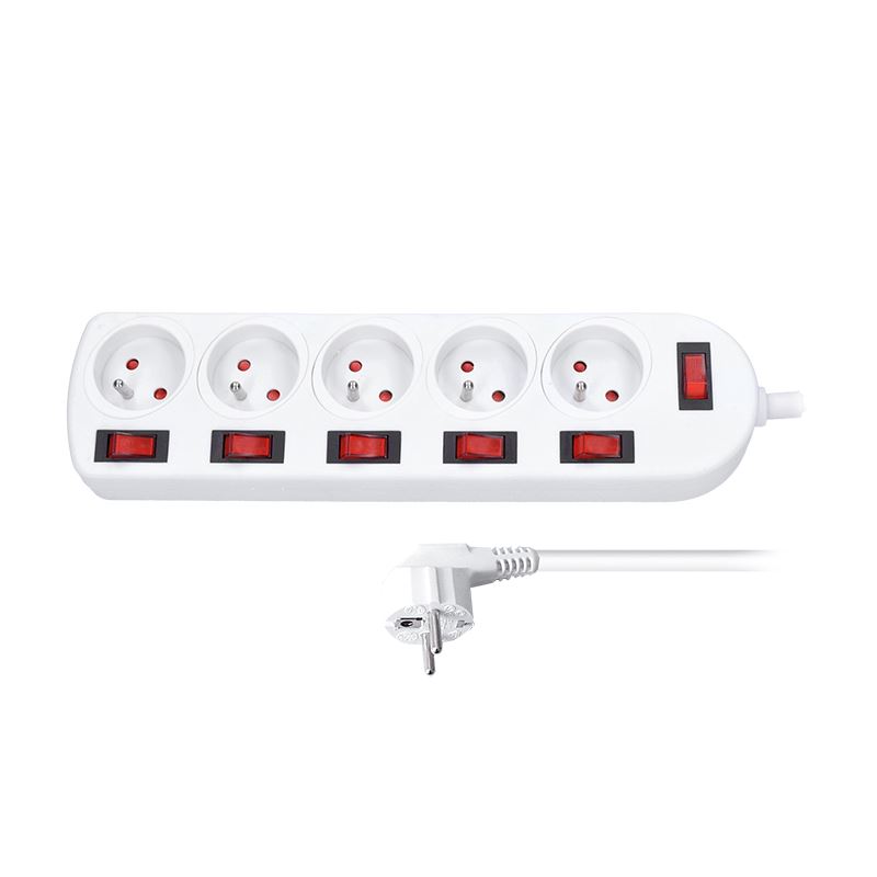 Solight predlžovací prívod, 5 zásuviek, biely, 6x vypínač, 2m