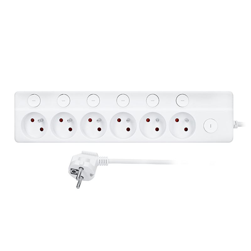 Solight predlžovací prívod 6 zásuviek, 2m, 3 x 1mm2, biely, 6+1 vypínač