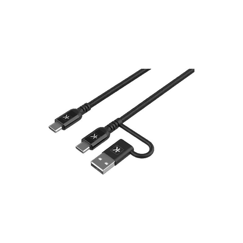 SKROSS USB C-C+A Link 2in1 Pro Cable, 100W, 150cm, opletený, čierny