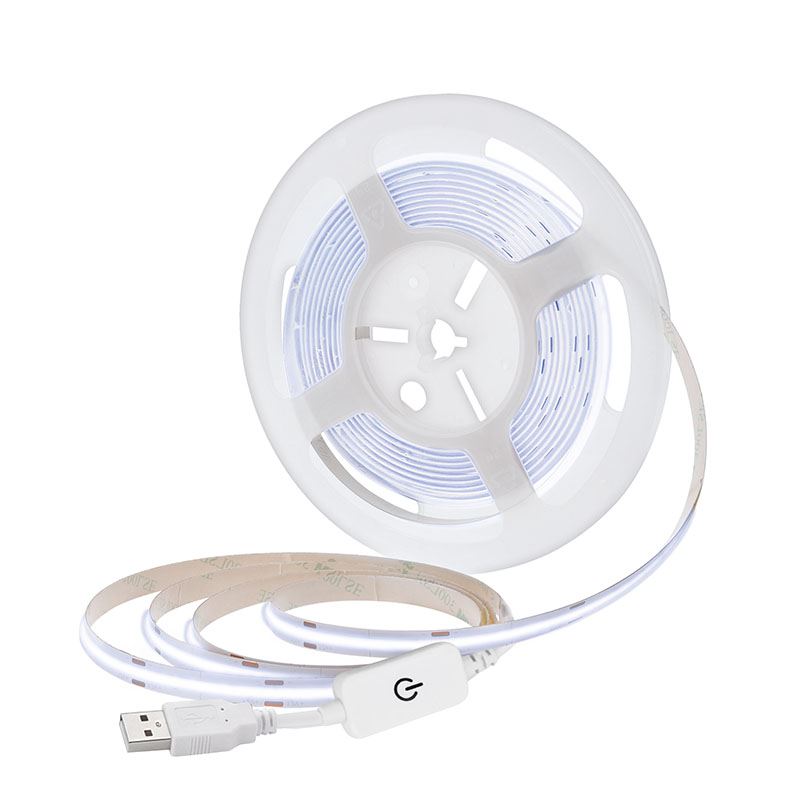 Solight LED COB opasok, 5m, 7W/m, 500lm/m, studená biela, USB napájanie, vypínač, 8mm