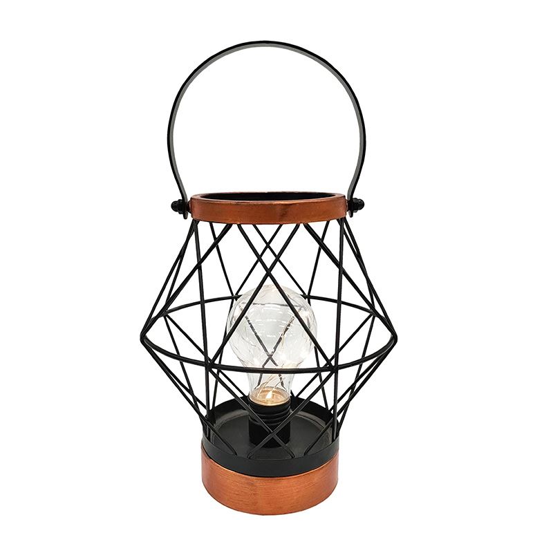 Solight kovový lampáš so žiarovkou s micro LED, teplá biela, 3xAA, 20cm